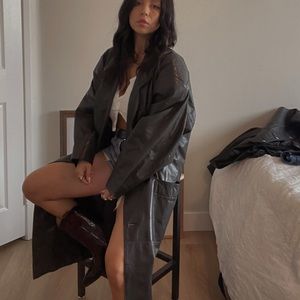 Genuine leather vintage trench coat